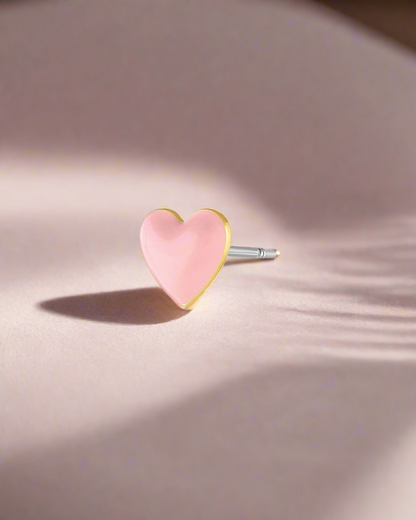 Blush Pink Heart Stud Earring in 14k or 18k Solid Gold, Stud Earrings for Her to Show Your Love