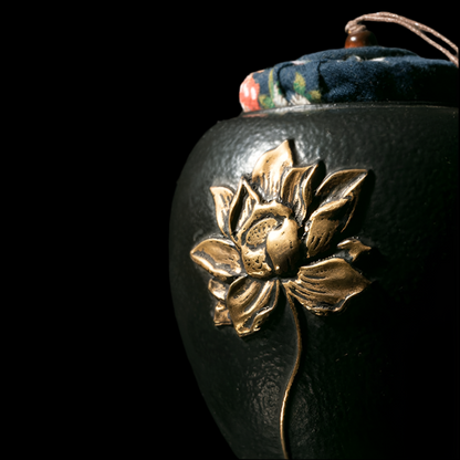 Cast Iron Black Urn with Beautiful Silver or Golden Flower, Ashes Container for Human or Pet Ashes, Cremains Urn Keepsake