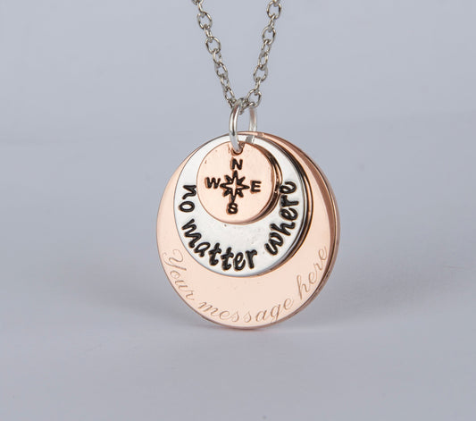 Layered Engraved Keepsake Pendant Custom Message Meaningful Gift Keepsake Necklace with Name Date Quote Symbol Message