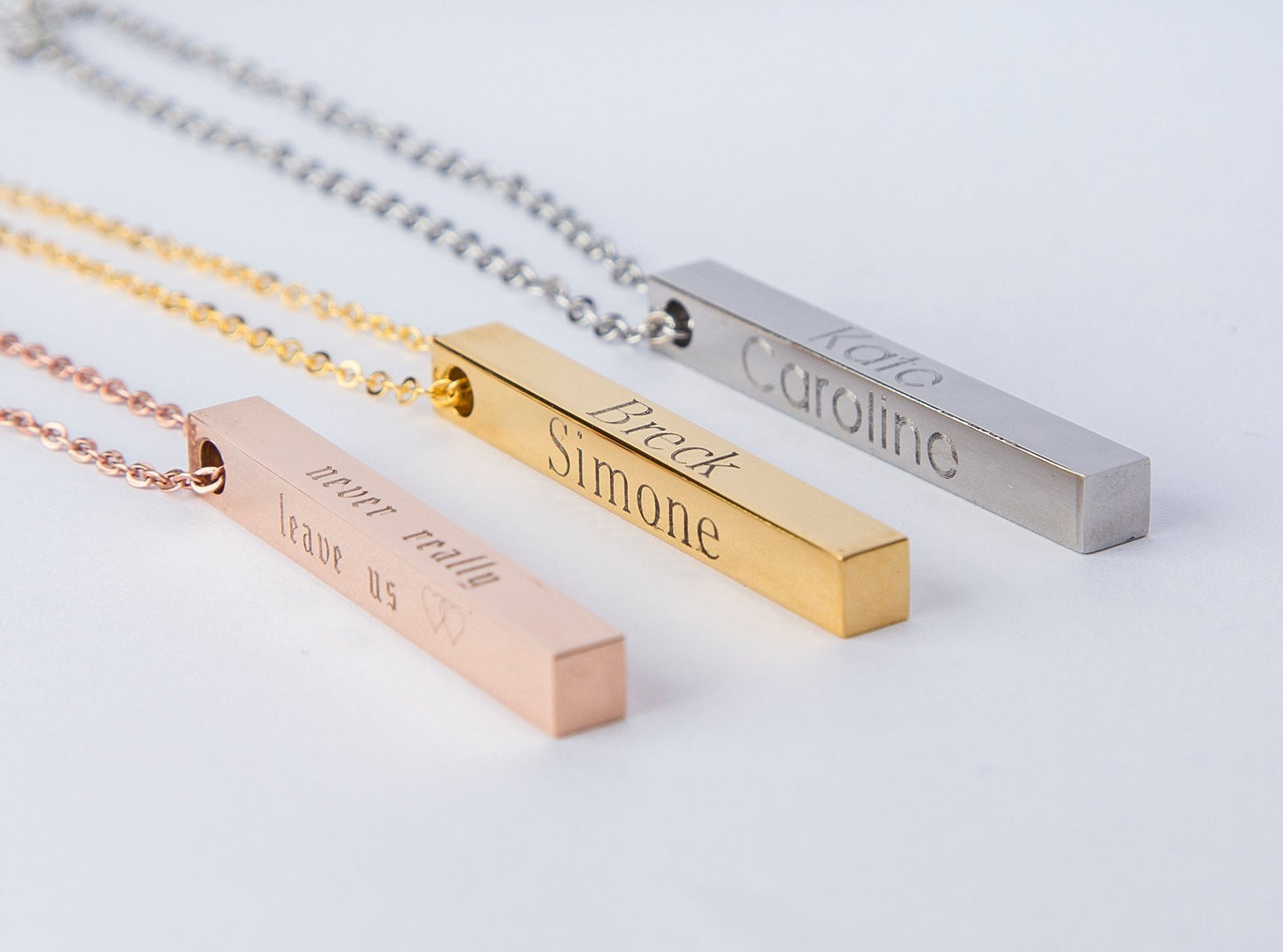 Engraved Bar Pendant Personalized Name Necklace Choose Word or Symbol Keepsake Gift for Wedding Birthday Memorial