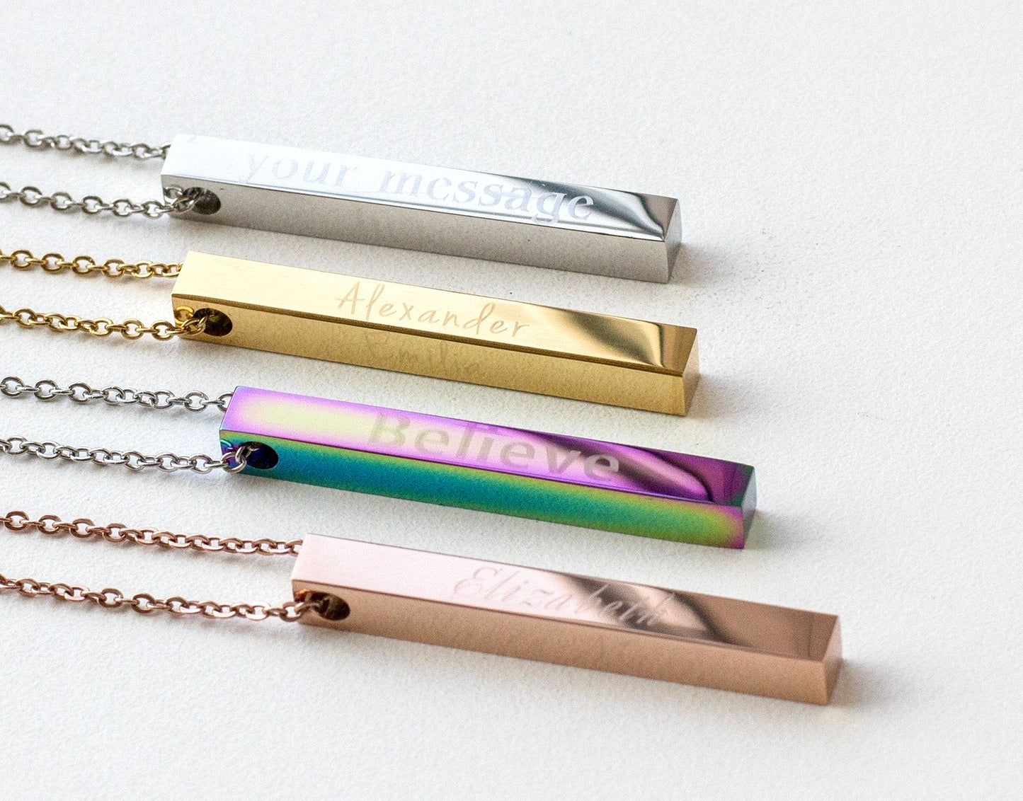 Engraved Bar Pendant Personalized Name Necklace Choose Word or Symbol Keepsake Gift for Wedding Birthday Memorial