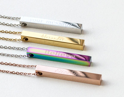 Engraved Bar Pendant Personalized Name Necklace Choose Word or Symbol Keepsake Gift for Wedding Birthday Memorial