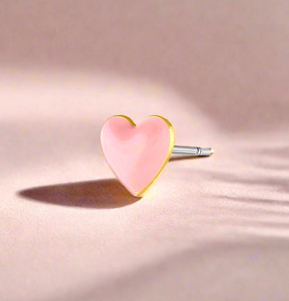 Blush Pink Heart Stud Earring in 14k or 18k Solid Gold, Stud Earrings for Her to Show Your Love