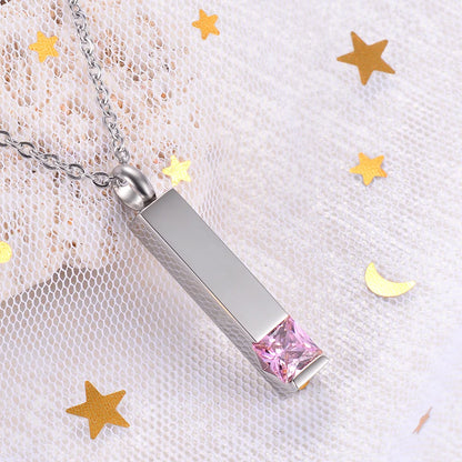 Birthstone Zircon Cremation Jewelry for Ashes, Urn Necklace, Stainless Steel Memorial Necklace to Hold the Ashes of Your Loved One for Pet or Human Ashes