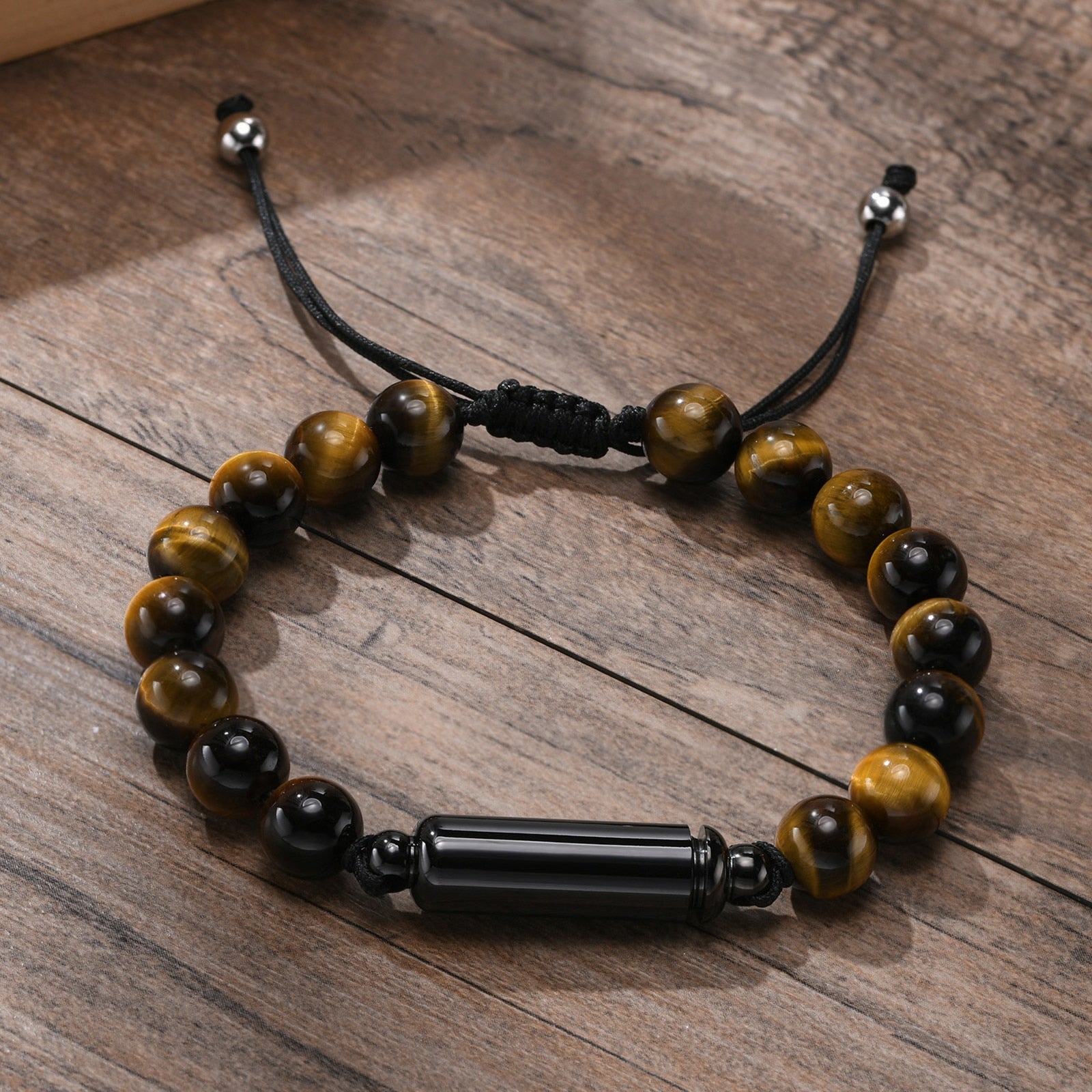 Lava Stone Beads Urn Bracelets for Ashes, Hollow Tube Cremation Keepsake, Memorial Jewelry - Ash Urn & Sea 