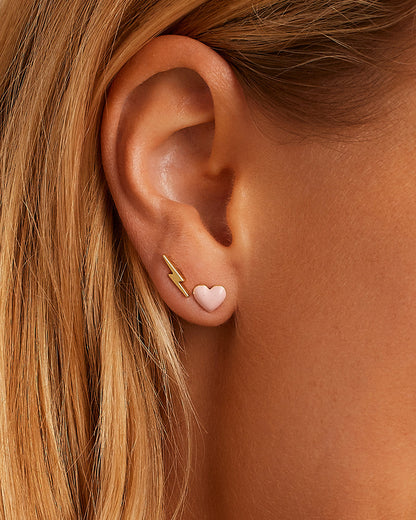 Blush Pink Heart Stud Earring in 14k or 18k Solid Gold, Stud Earrings for Her to Show Your Love